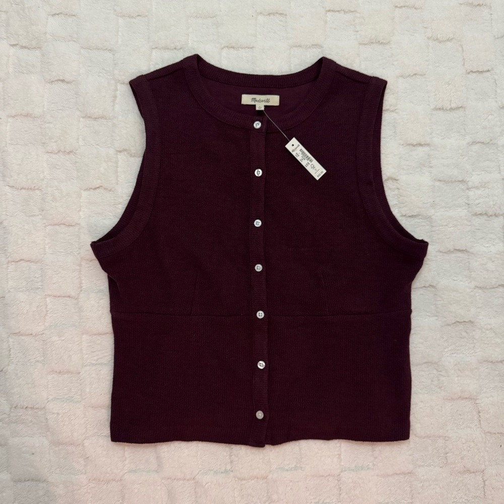 Madewell Burgundy Sleeveless Button-Front Knit Tank - Picture 2 of 6